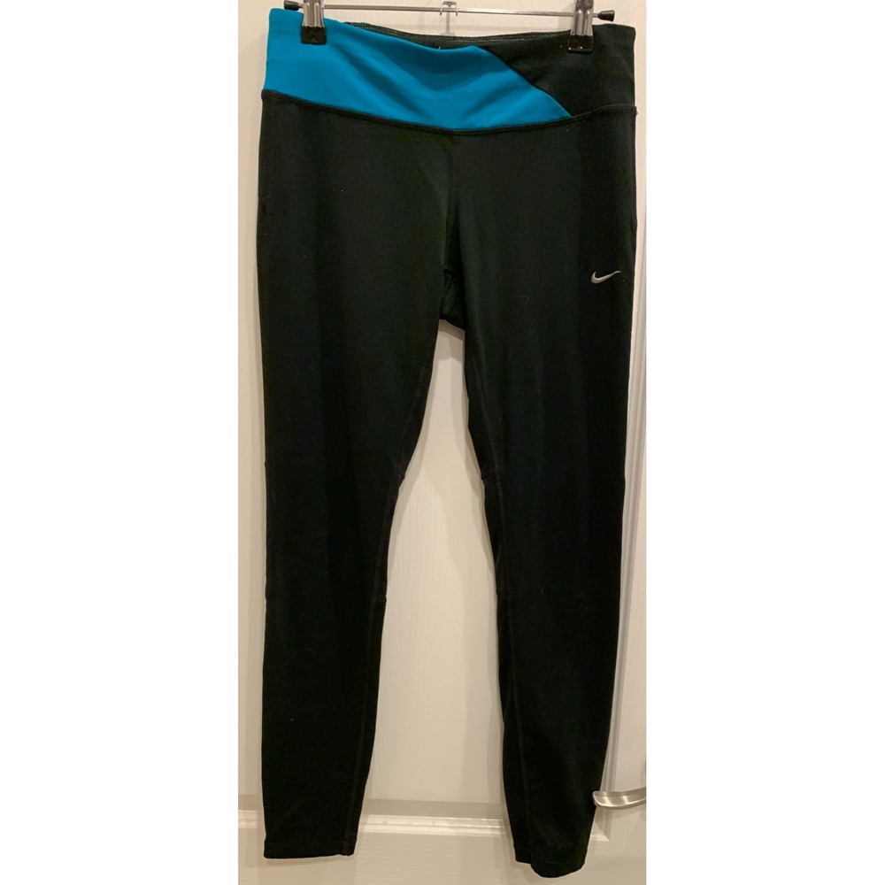 Nike‎ Running Leggings Women's S Small Black Dri Fit 26x28 Zip Back Pocket